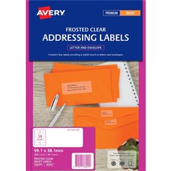 Avery Frosted Clear Inkjet Address Labels J8565 99.1x38.1mm 14UP 140 Labels