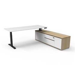 Rapidline Boost+ Executive Desk + RHS Cabinet 2020W x 1936D x 620-1270mmH White/Blk