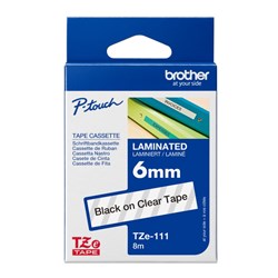 BROTHER TZE111 PTOUCH TAPE  6mmx8m Black On Clear Tape