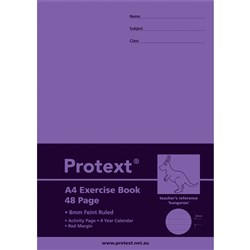 Protext Exercise Book A4 8mm Ruled 70gsm 48 Page Red Margin Kangaroo