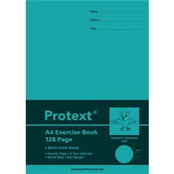 Protext Exercise Book A4 8mm Ruled 70gsm 128 Page Red Margin Owl