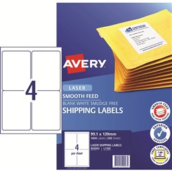 Avery Laser Shipping Labels White L7169 99.1x139mm 4UP 1000 Labels 250 Sheets