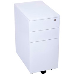 Rapidline Go Steel Slimline Mobile Pedestal 2 Drawer 1 File 300Wx475Dx610mmH White